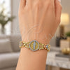 Oro Laminado Fancy Bracelet, Gold Filled Style San Judas and Flower Design, with White Micro Pave, Diamond Cutting Finish, Tricolor, 03.253.0081.08 (08 MM Thickness, 8 Inches Length)