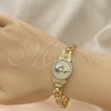 Oro Laminado Fancy Bracelet, Gold Filled Style Dolphin and Flower Design, with White Micro Pave and White Cubic Zirconia, Diamond Cutting Finish, Tricolor, 03.253.0083.08 (08 MM Thickness, 8 Inches Length)