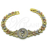 Oro Laminado Fancy Bracelet, Gold Filled Style Dolphin and Flower Design, with White Micro Pave and White Cubic Zirconia, Diamond Cutting Finish, Tricolor, 03.253.0083.08 (08 MM Thickness, 8 Inches Length)