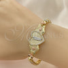 Oro Laminado Fancy Bracelet, Gold Filled Style San Judas and Heart Design, with White Micro Pave, Polished, Tricolor, 03.253.0084.07 (06 MM Thickness, 7 Inches Length)