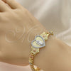 Oro Laminado Fancy Bracelet, Gold Filled Style Guadalupe and Heart Design, with White Micro Pave, Polished, Tricolor, 03.253.0085.07 (06 MM Thickness, 7 Inches Length)