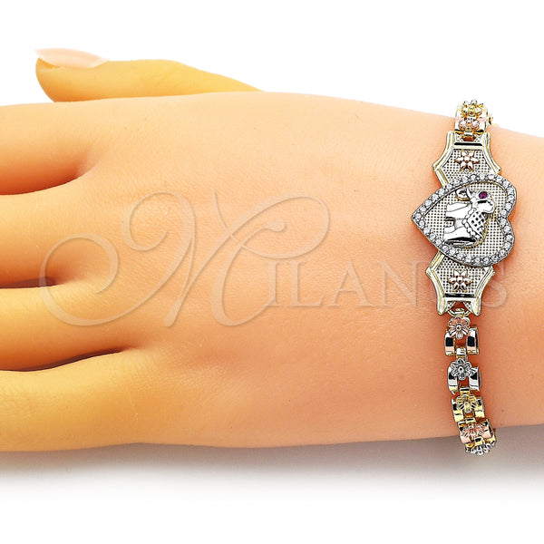 Gold Filled Bracelet — Fancy Bracelet Elephant and Heart Design with White — alternate product view — SKU 151423 | Oro Laminado brazalete — elegante Bracelet Elephant and corazón diseño with blanco — SKU 151423