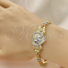 Oro Laminado Fancy Bracelet, Gold Filled Style Elephant and Heart Design, with White and Ruby Micro Pave, Polished, Tricolor, 03.253.0086.08 (06 MM Thickness, 8 Inches Length)
