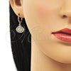 Oro Laminado Dangle Earring, Gold Filled Style Evil Eye Design, with White Micro Pave, Polished, Golden Finish, 02.253.0047