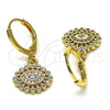 Oro Laminado Dangle Earring, Gold Filled Style Evil Eye Design, with White Micro Pave, Polished, Golden Finish, 02.253.0047