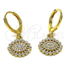 Oro Laminado Dangle Earring, Gold Filled Style Evil Eye Design, with White Micro Pave, Polished, Golden Finish, 02.253.0047