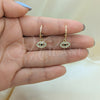Oro Laminado Dangle Earring, Gold Filled Style Evil Eye Design, with White Micro Pave and Black Cubic Zirconia, Polished, Golden Finish, 02.253.0048