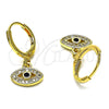 Oro Laminado Dangle Earring, Gold Filled Style Evil Eye Design, with White Micro Pave and Black Cubic Zirconia, Polished, Golden Finish, 02.253.0048