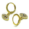 Oro Laminado Dangle Earring, Gold Filled Style Evil Eye Design, with White Micro Pave and Black Cubic Zirconia, Polished, Golden Finish, 02.253.0048