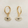 Oro Laminado Dangle Earring, Gold Filled Style Evil Eye Design, with White Micro Pave and Black Cubic Zirconia, Polished, Golden Finish, 02.253.0048
