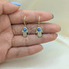 Oro Laminado Dangle Earring, Gold Filled Style Hand of God and Evil Eye Design, with White Micro Pave, Turquoise Enamel Finish, Golden Finish, 02.253.0051