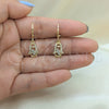 Oro Laminado Dangle Earring, Gold Filled Style Hand of God Design, with White Cubic Zirconia and White Micro Pave, Polished, Golden Finish, 02.253.0052