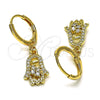 Oro Laminado Dangle Earring, Gold Filled Style Hand of God Design, with White Cubic Zirconia and White Micro Pave, Polished, Golden Finish, 02.253.0052