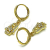 Oro Laminado Dangle Earring, Gold Filled Style Hand of God Design, with White Cubic Zirconia and White Micro Pave, Polished, Golden Finish, 02.253.0052