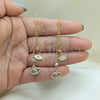 Oro Laminado Threader Earring, Gold Filled Style Evil Eye Design, with White and Amethyst Micro Pave, Polished, Tricolor, 02.253.0057