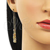 Oro Laminado Threader Earring, Gold Filled Style Owl Design, with Garnet Cubic Zirconia, Polished, Tricolor, 02.253.0060