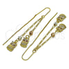 Oro Laminado Threader Earring, Gold Filled Style Owl Design, with Garnet Cubic Zirconia, Polished, Tricolor, 02.253.0060
