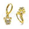 Oro Laminado Dangle Earring, Gold Filled Style Little Girl Design, with White Micro Pave, Polished, Golden Finish, 02.253.0061
