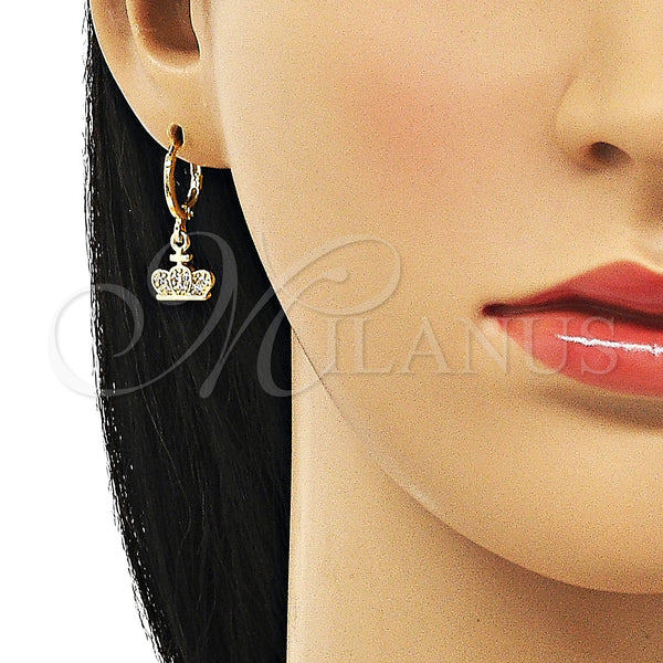 Gold Filled Ring — Dangle Earring Crown and Cross Design with White — alternate product view — SKU 151443 | Oro Laminado anillo — Dangle Earring Crown and cruz diseño with blanco — SKU 151443