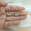 Oro Laminado Dangle Earring, Gold Filled Style Crown and Cross Design, with White Micro Pave, Polished, Golden Finish, 02.253.0063