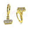 Oro Laminado Dangle Earring, Gold Filled Style Crown and Cross Design, with White Micro Pave, Polished, Golden Finish, 02.253.0063