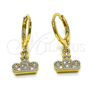 Gold Filled Ring — Dangle Earring Crown and Cross Design with White — main product view — SKU 151443 | Oro Laminado anillo — Dangle Earring Crown and cruz diseño with blanco — SKU 151443