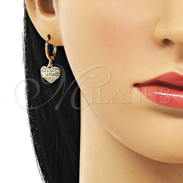 Gold Filled Ring — Dangle Earring Heart Design with White Micro Pave — main product view — SKU 151444 | Oro Laminado anillo — Dangle Earring corazón diseño with blanco Micro Pave — SKU 151444