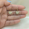 Oro Laminado Dangle Earring, Gold Filled Style Heart Design, with White Micro Pave, Polished, Golden Finish, 02.253.0064
