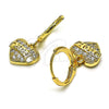 Oro Laminado Dangle Earring, Gold Filled Style Heart Design, with White Micro Pave, Polished, Golden Finish, 02.253.0064
