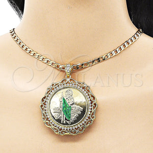 Gold Filled Pendant — Religious Pendant San Judas and Centenario Coin Design — main product view — SKU 151455 | Oro Laminado dije — Religious Pendant San Judas and Centenario Coin diseño — SKU 151455
