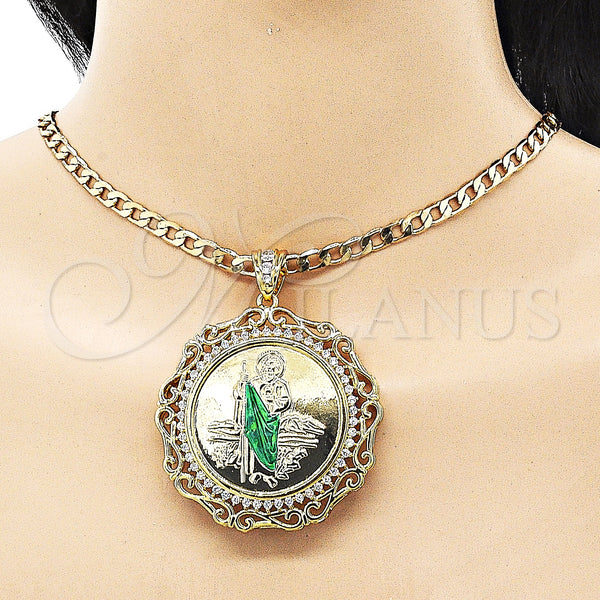 Gold Filled Pendant — Religious Pendant San Judas and Centenario Coin Design — main product view — SKU 151455 | Oro Laminado dije — Religious Pendant San Judas and Centenario Coin diseño — SKU 151455