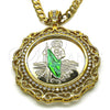 Oro Laminado Religious Pendant, Gold Filled Style San Judas and Centenario Coin Design, with White Cubic Zirconia, Polished, Two Tone, 05.380.0161
