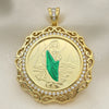 Oro Laminado Religious Pendant, Gold Filled Style San Judas and Centenario Coin Design, with White Cubic Zirconia, Polished, Two Tone, 05.380.0161
