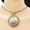 Oro Laminado Religious Pendant, Gold Filled Style Centenario Coin and San Judas Design, with White Cubic Zirconia, Polished, Golden Finish, 05.380.0161.1