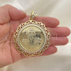 Oro Laminado Religious Pendant, Gold Filled Style Centenario Coin and San Judas Design, with White Cubic Zirconia, Polished, Golden Finish, 05.380.0161.1