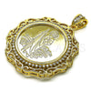 Oro Laminado Religious Pendant, Gold Filled Style Centenario Coin and San Judas Design, with White Cubic Zirconia, Polished, Golden Finish, 05.380.0161.1