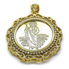 Oro Laminado Religious Pendant, Gold Filled Style Centenario Coin and San Judas Design, with White Cubic Zirconia, Polished, Golden Finish, 05.380.0161.1
