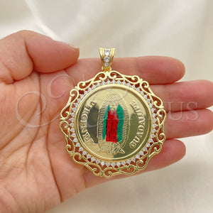 Gold Filled Pendant — Religious Pendant Guadalupe and Centenario Coin Design with — main product view — SKU 151457 | Oro Laminado dije — Religious Pendant Guadalupe and Centenario Coin diseño with — SKU 151457