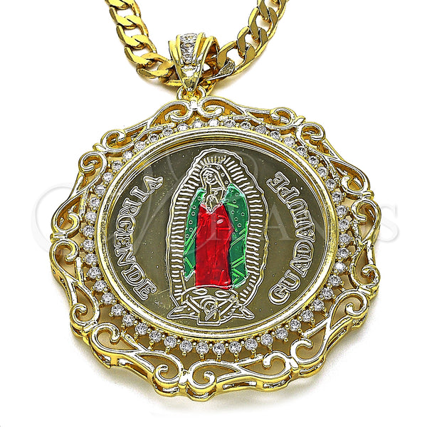Gold Filled Pendant — Religious Pendant Guadalupe and Centenario Coin Design with — alternate product view — SKU 151457 | Oro Laminado dije — Religious Pendant Guadalupe and Centenario Coin diseño with — SKU 151457