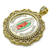 Oro Laminado Religious Pendant, Gold Filled Style Guadalupe and Centenario Coin Design, with White Cubic Zirconia, Polished, Tricolor, 05.380.0162