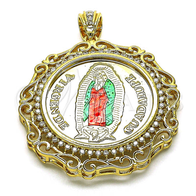 Oro Laminado Religious Pendant, Gold Filled Style Guadalupe and Centenario Coin Design, with White Cubic for wholesale, main product view