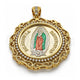 Oro Laminado Religious Pendant, Gold Filled Style Guadalupe and Centenario Coin Design, with White Cubic Zirconia, Polished, Tricolor, 05.380.0162