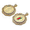 Oro Laminado Religious Pendant, Gold Filled Style Guadalupe and Centenario Coin Design, with White Cubic Zirconia, Polished, Tricolor, 05.380.0162