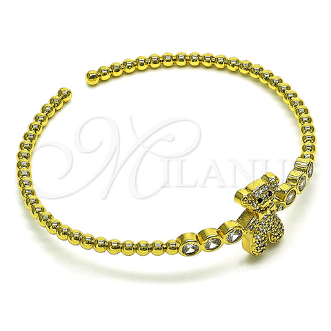 Oro Laminado Individual Bangle, Gold Filled Style Teddy Bear Design, with White Cubic Zirconia and White Micro Pave, Polished, Golden Finish, 07.341.0043 (03 MM Thickness, One size fits all)