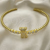 Oro Laminado Individual Bangle, Gold Filled Style Teddy Bear Design, with White Cubic Zirconia and White Micro Pave, Polished, Golden Finish, 07.341.0043 (03 MM Thickness, One size fits all)