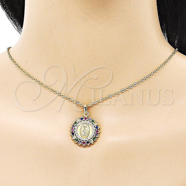 Gold Filled Pendant — Religious Pendant Altagracia Design with Multicolor Cubic Zirconia — main product view — SKU 151472 | Oro Laminado dije — Religious Pendant Altagracia diseño with Multicolor Cubic Zirconia — SKU 151472
