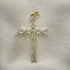Oro Laminado Religious Pendant, Gold Filled Style Cross Design, with White Cubic Zirconia, Polished, Golden Finish, 05.284.0007