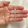 Oro Laminado Religious Pendant, Gold Filled Style Cross Design, with White Cubic Zirconia, Polished, Golden Finish, 05.284.0007
