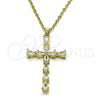 Oro Laminado Religious Pendant, Gold Filled Style Cross Design, with White Cubic Zirconia, Polished, Golden Finish, 05.284.0007