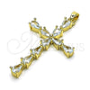 Oro Laminado Religious Pendant, Gold Filled Style Cross Design, with White Cubic Zirconia, Polished, Golden Finish, 05.284.0007